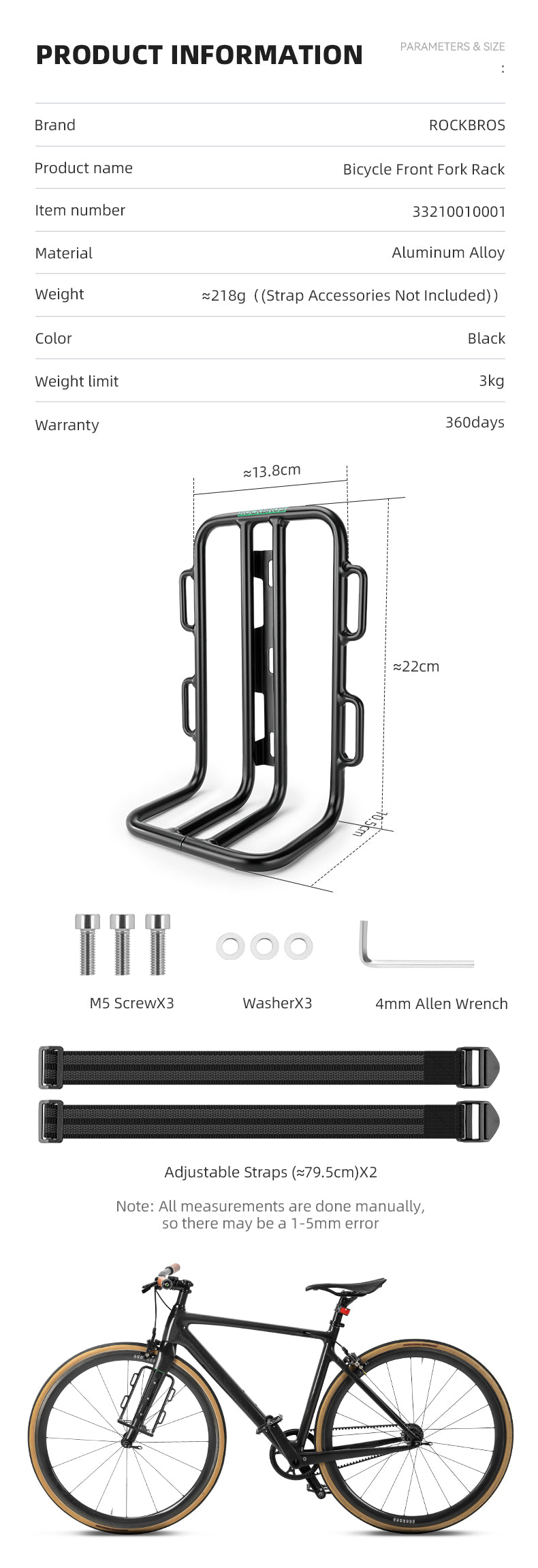 ROCKBROS Bicycle Front Fork Rack & Cargo Bag MTB Bike Front Carrier Rack