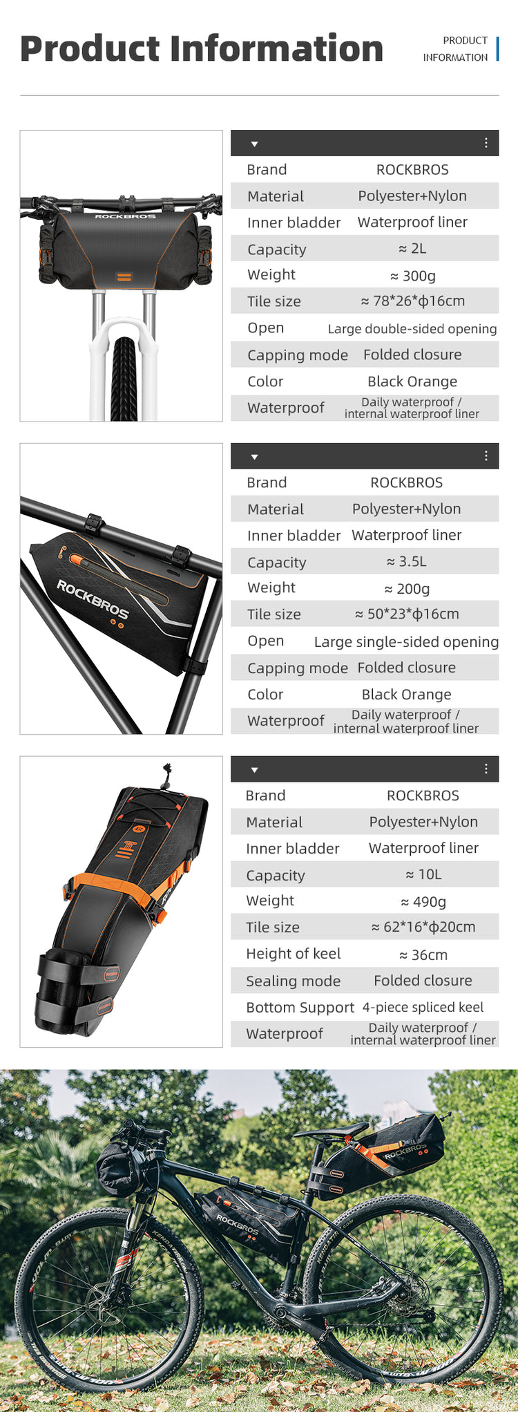 ROCKBROS Bike Bags Reflective Waterproof Large Capacity Bag Foldable Saddle Bags 10L