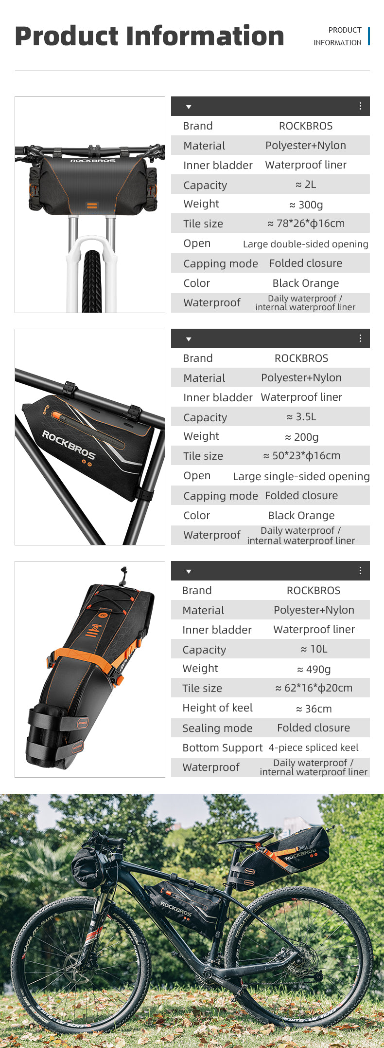 ROCKBROS Bike Bags Reflective Waterproof Large Capacity Bag Foldable Saddle Bags 10L