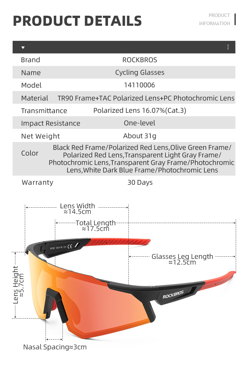 ROCKBROS Photochromic Goggle Cycling Sunglasses Sport Road Mountain Bike Glasses