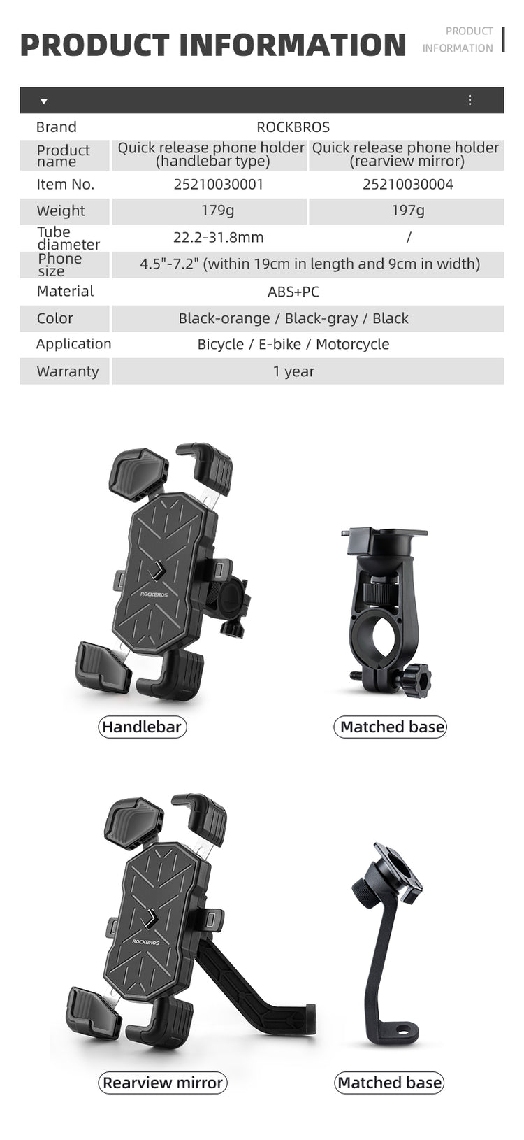 ROCKBROS Quick Release Motorcycle Phone Holder Shockproof 360° Adjustable MTB Phone Mount Anti-slip Road Bicycle Phone Bracket Bike Accessories