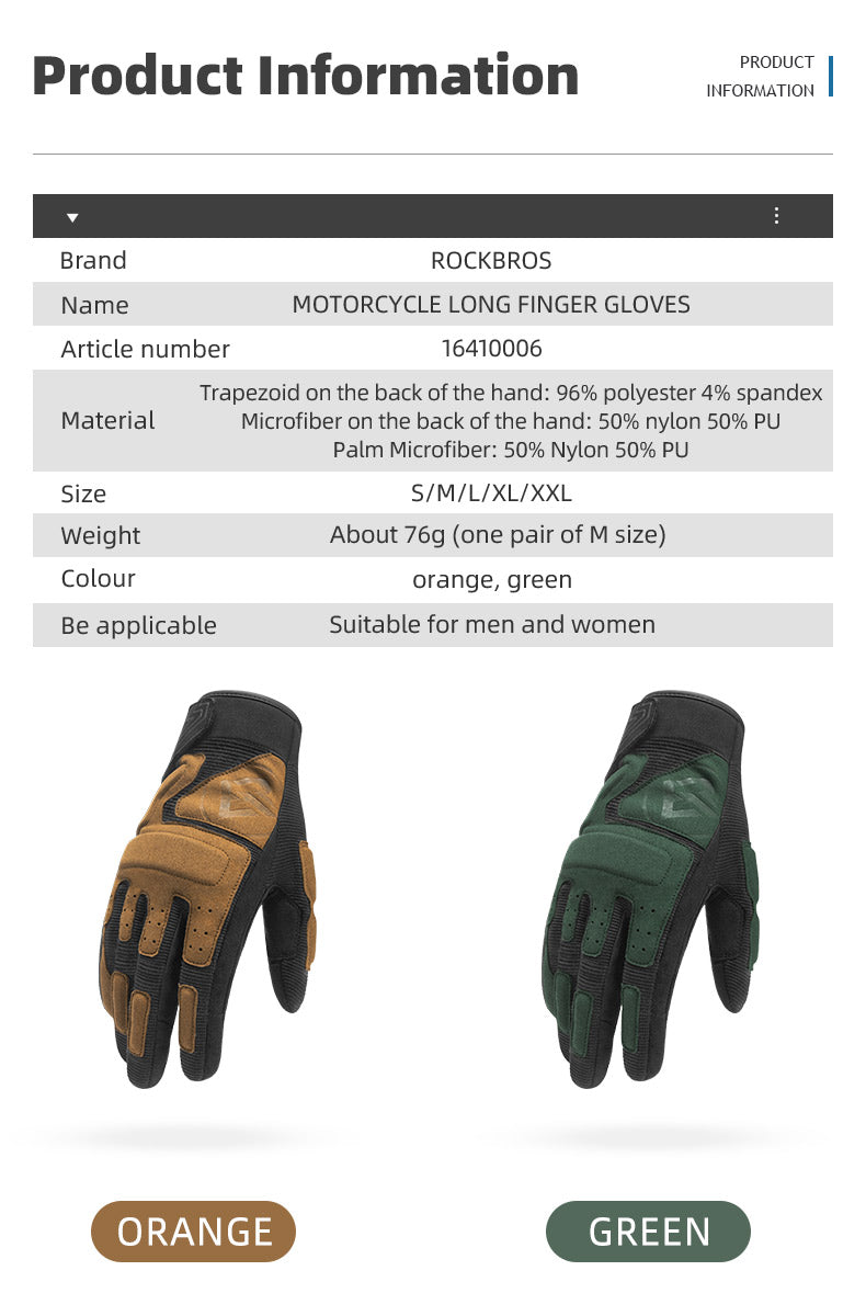 ROCKBROS Motorcycle Long Finger Gloves Touch Screen Non-Slip SBR Padded Riding Gloves Unisex
