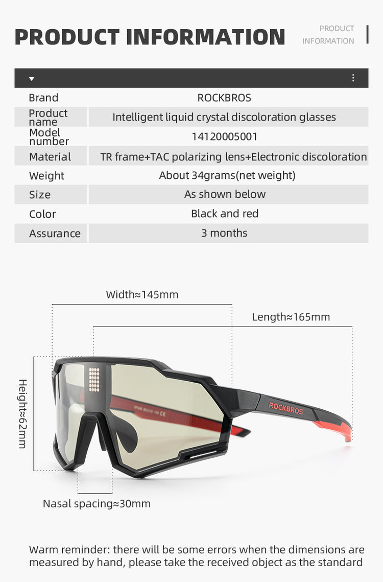ROCKBROS Cycling Photochromic Electronic Colour Changing Sunglasses Clear