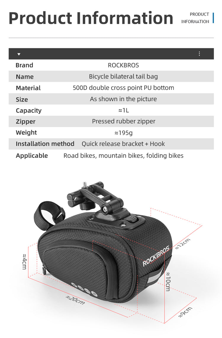 ROCKBROS Bike Saddle Bag Bike Bag Under Seat Bag Bicycle Seat Pack Pouch
