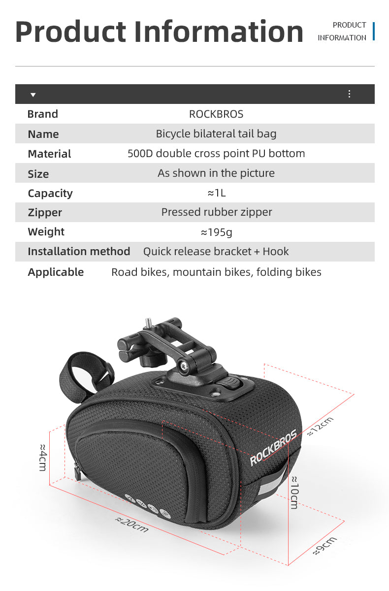 ROCKBROS Bike Saddle Bag Bike Bag Under Seat Bag Bicycle Seat Pack Pouch