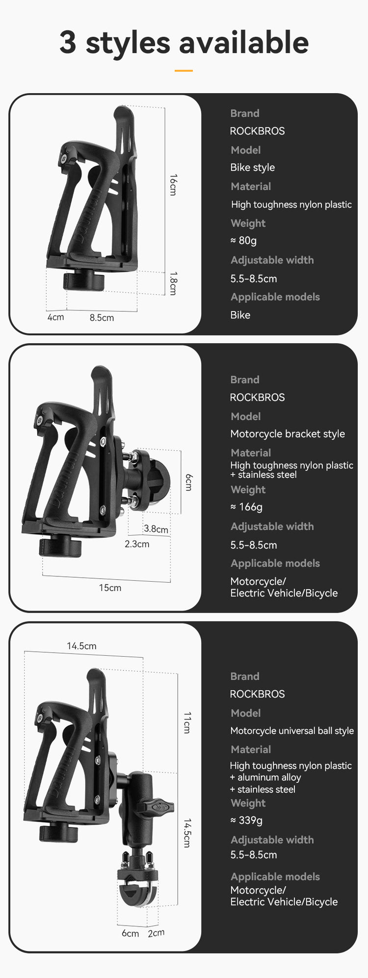ROCKBROS Motorcycle Bottle Mount Holder Bicycle Water Bottle Cage MTB Road Bike Kettle Bracket