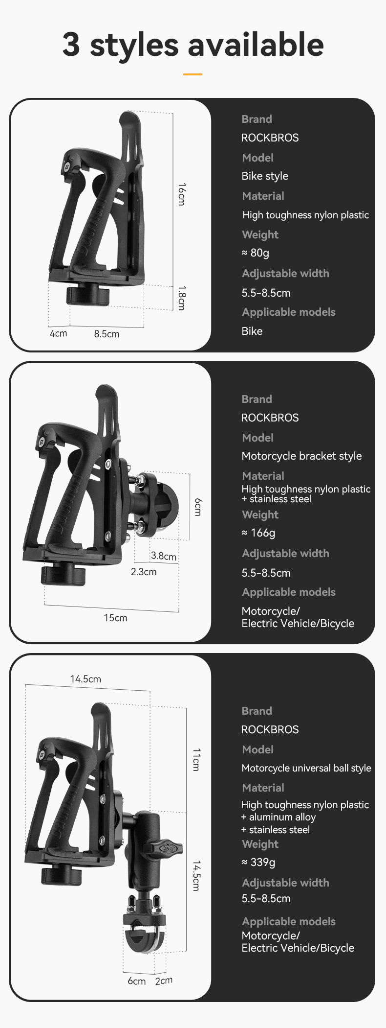 ROCKBROS Motorcycle Bottle Mount Holder Bicycle Water Bottle Cage MTB Road Bike Kettle Bracket