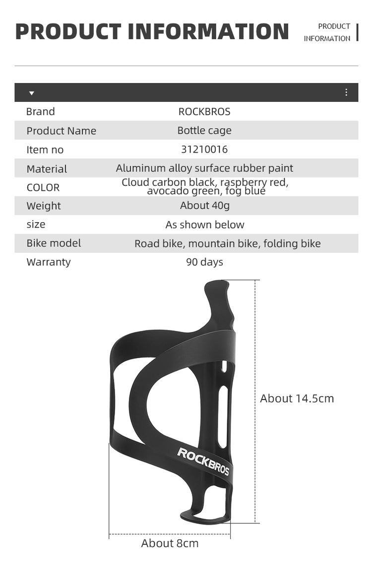 ROCKBROS Bike Water Bottle Cage Holder Lightweight Alloy Aluminum Bicycle Water Bottle Holder Cages