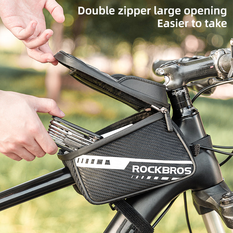 ROCKBROS Double Zipper Bike Front Frame Bag: Top Tube Handlebar Phone Holder