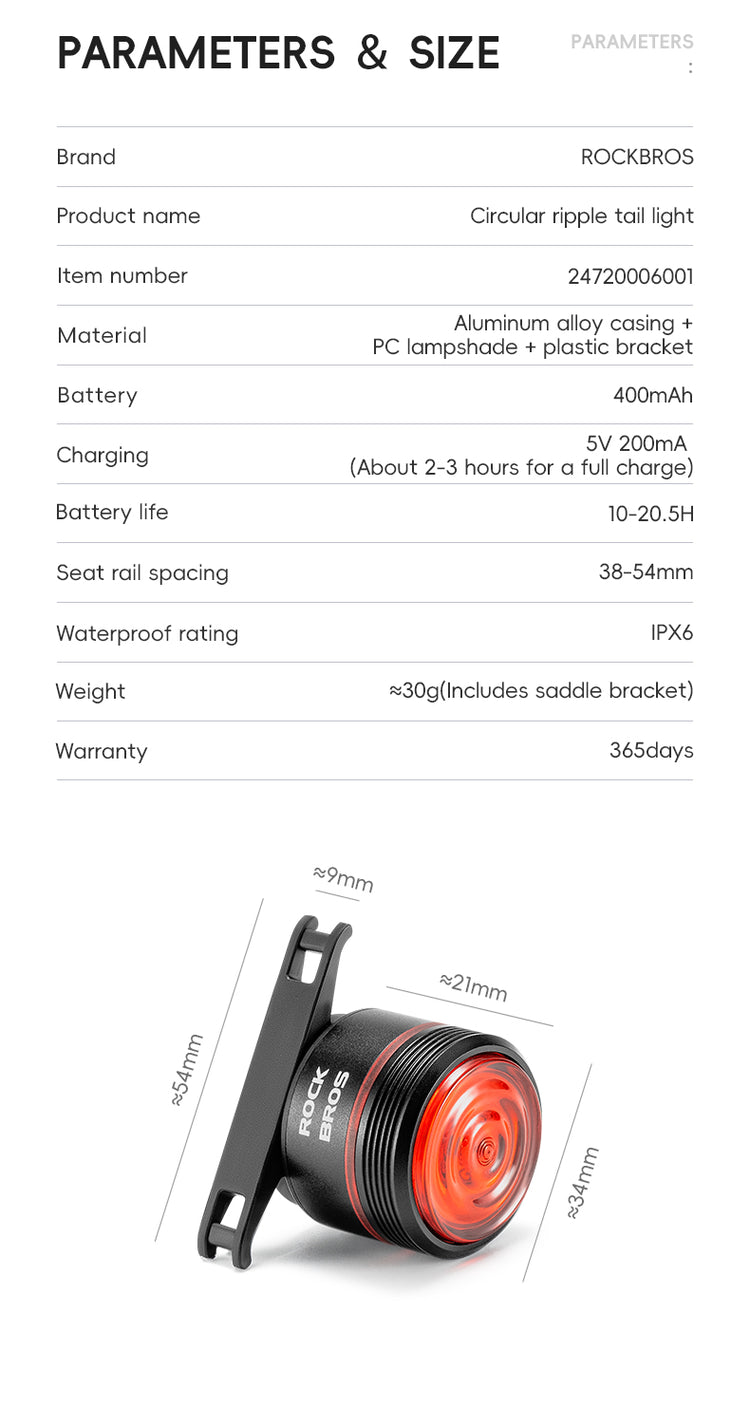 ROCKBROS Touch Switch Bike Rear Light MTB Bicycle Taillight Brake Sensing USB-C