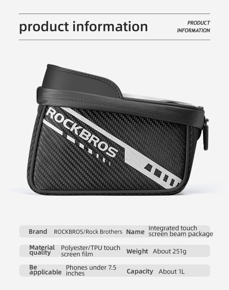 ROCKBROS Double Zipper Bike Front Frame Bag: Top Tube Handlebar Phone Holder
