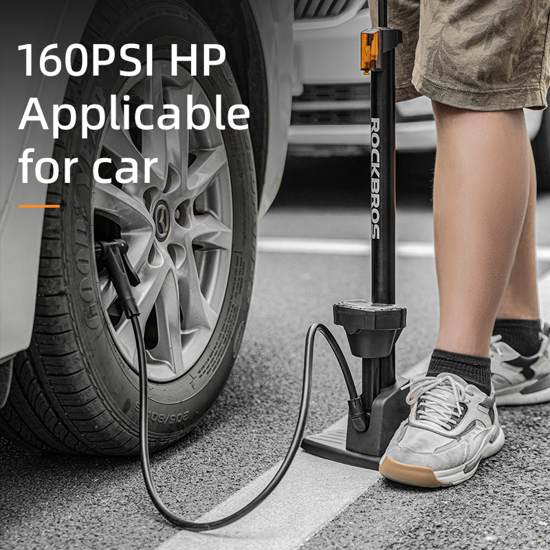 ROCKBROS Bicycle Floor Pump with Gauge 160 PSI High Pressure Tyre Inflator Schrader/Presta Valve For Bike Motorcycle Basketball