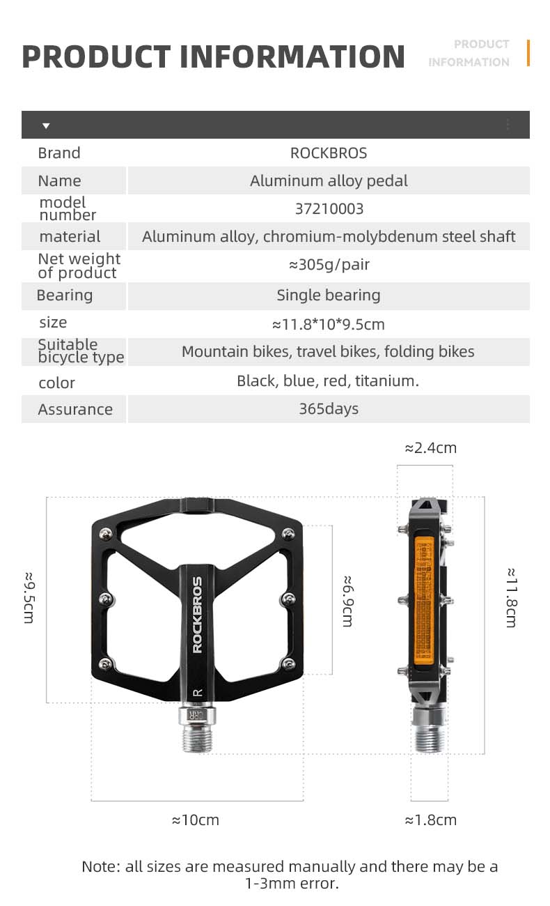 ROCKBROS Aluminium Alloy Non-Slip Reflective Bicycle Pedals For MTB Mountain Road Bike