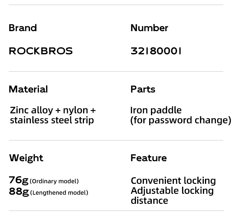 ROCKBROS 3-digit Password Tie Helmet Lock Multipurpose Bicycle Electric Scooter Motorcycle Portable Anti-theft Bike Accessories
