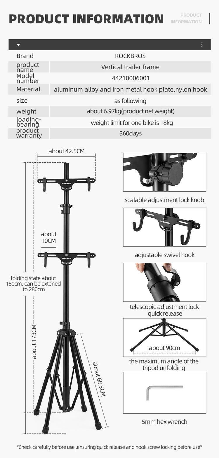 ROCKBROS Bike Stand Bicycle Hanging Storage Rack Adjustable