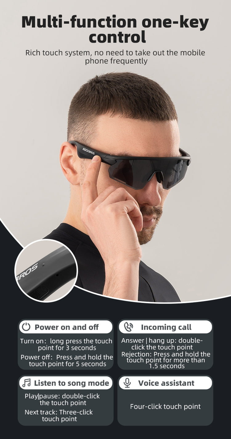 ROCKBROS Bluetooth Polarized Sunglasses Music Speaker Cycling Glasses Outdoor Sport