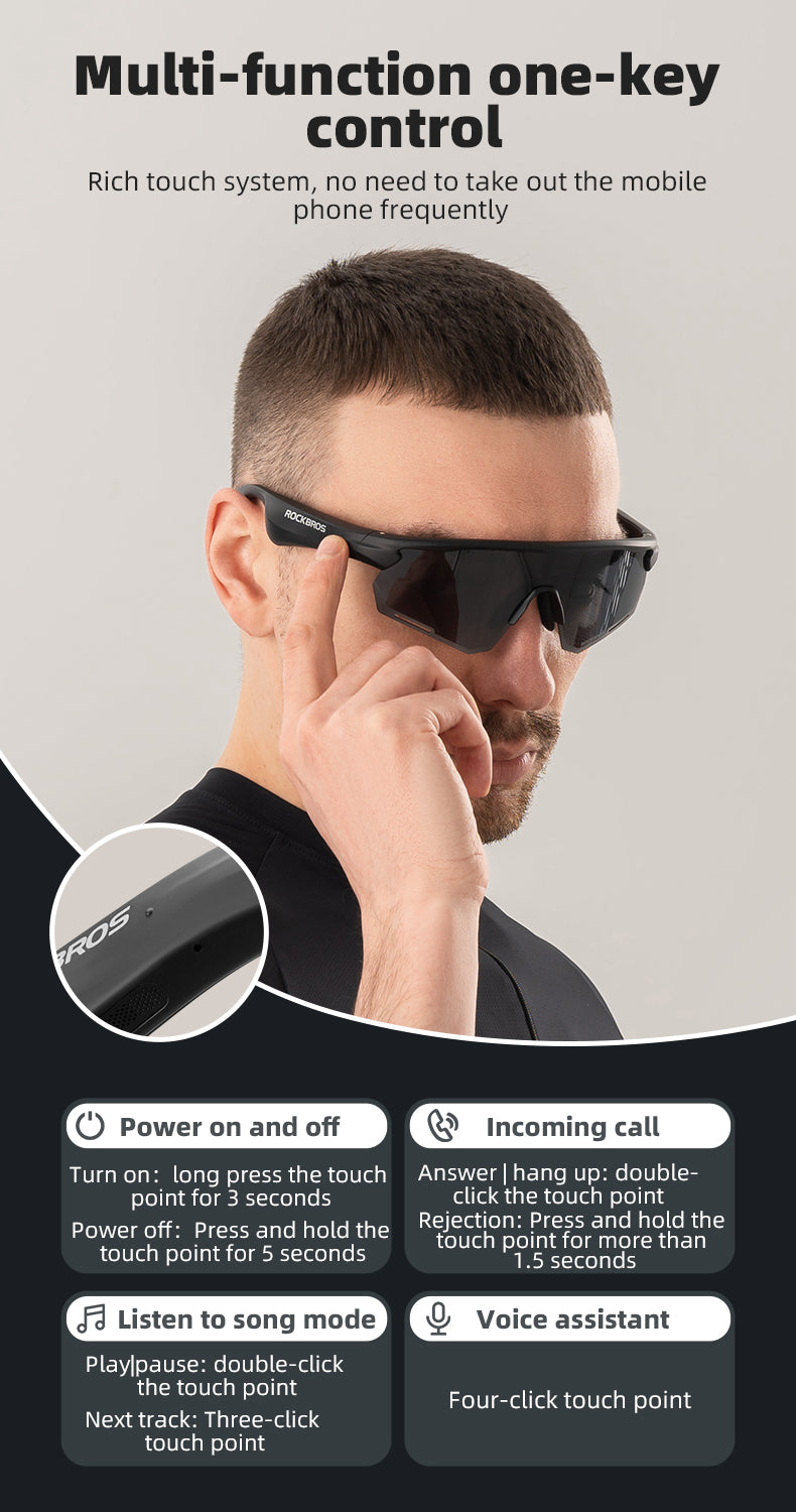 ROCKBROS Bluetooth Polarized Sunglasses Music Speaker Cycling Glasses Outdoor Sport
