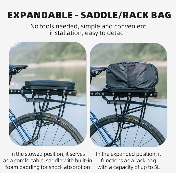 ROCKBROS MTB Mountain Bike Rear Seat Bag 5L Expandable Cycling Bicycle Saddle/Rack Bag