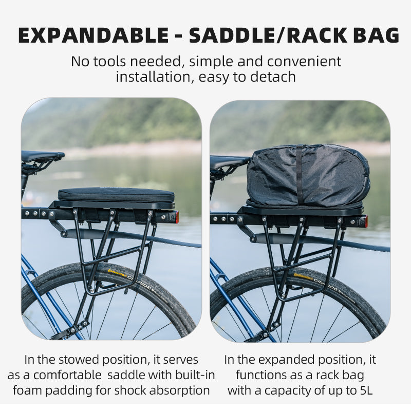 ROCKBROS MTB Mountain Bike Rear Seat Bag 5L Expandable Cycling Bicycle Saddle/Rack Bag