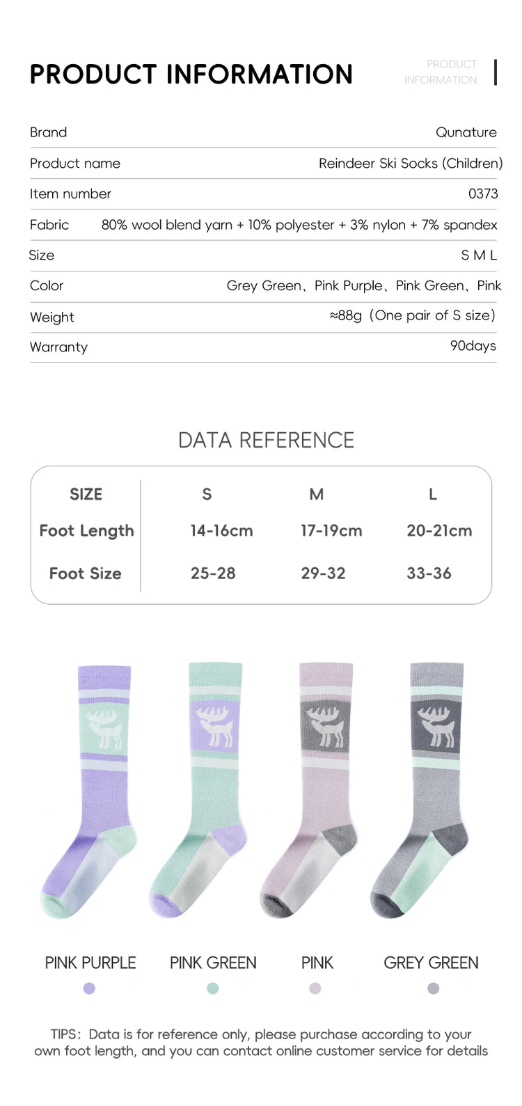 Qunature Kids Ski Snowboard Long Socks Knee Highs Thickened Warm Stockings
