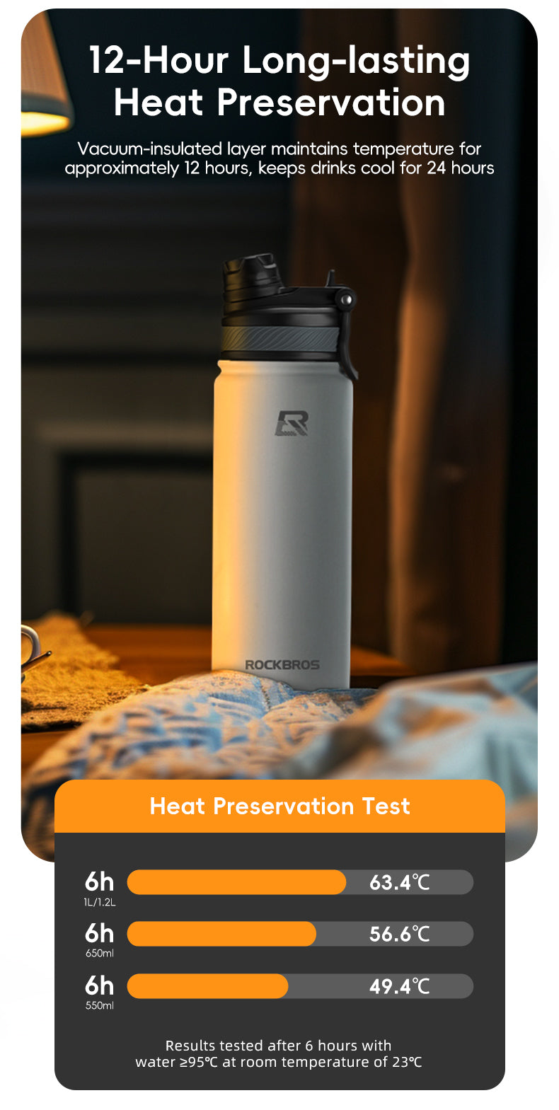 ROCKBROS Bicycle Cycling Insulated Water Bottle Stainless Steel Drink Cup