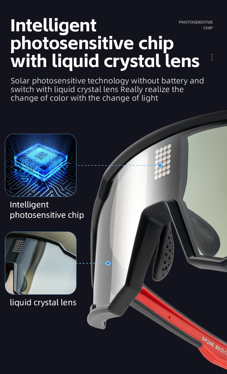 ROCKBROS Cycling Photochromic Electronic Colour Changing Sunglasses Clear