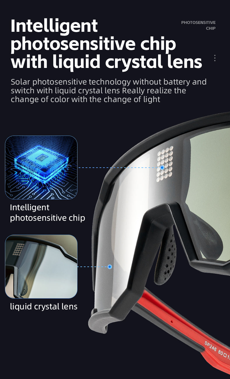 ROCKBROS Cycling Photochromic Electronic Colour Changing Sunglasses Clear