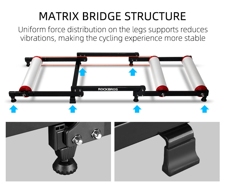 ROCKBROS Cycling Bicycle Roller Trainer Black Bike Rollers Foldable Indoor Cycling Training Silent Rollers Exercise Indoor Folding