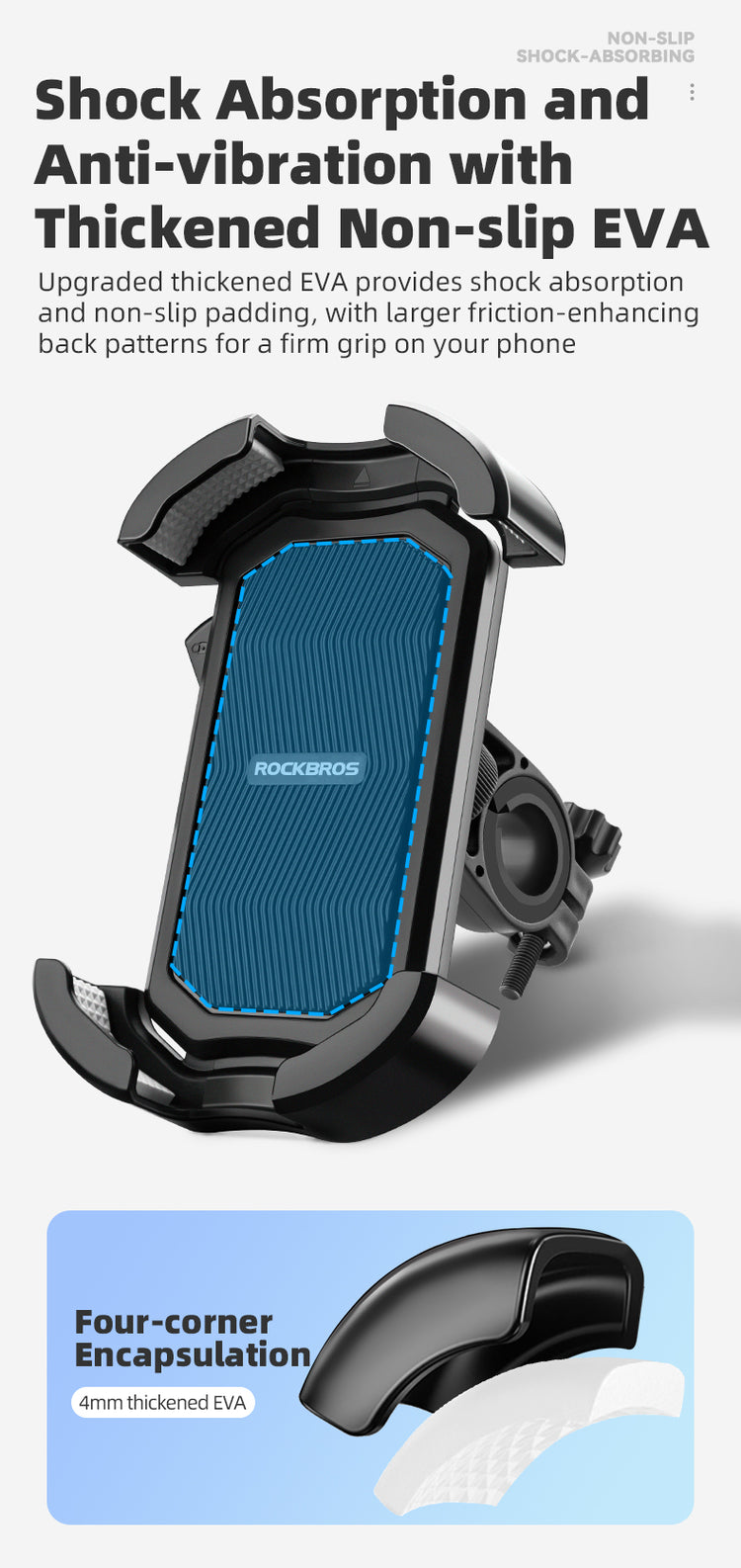 ROCKBROS 360° Rotatable Motorcycle Bike Phone Holder 4.7-6.8Inch Shockproof Cycling Cellphone Mount