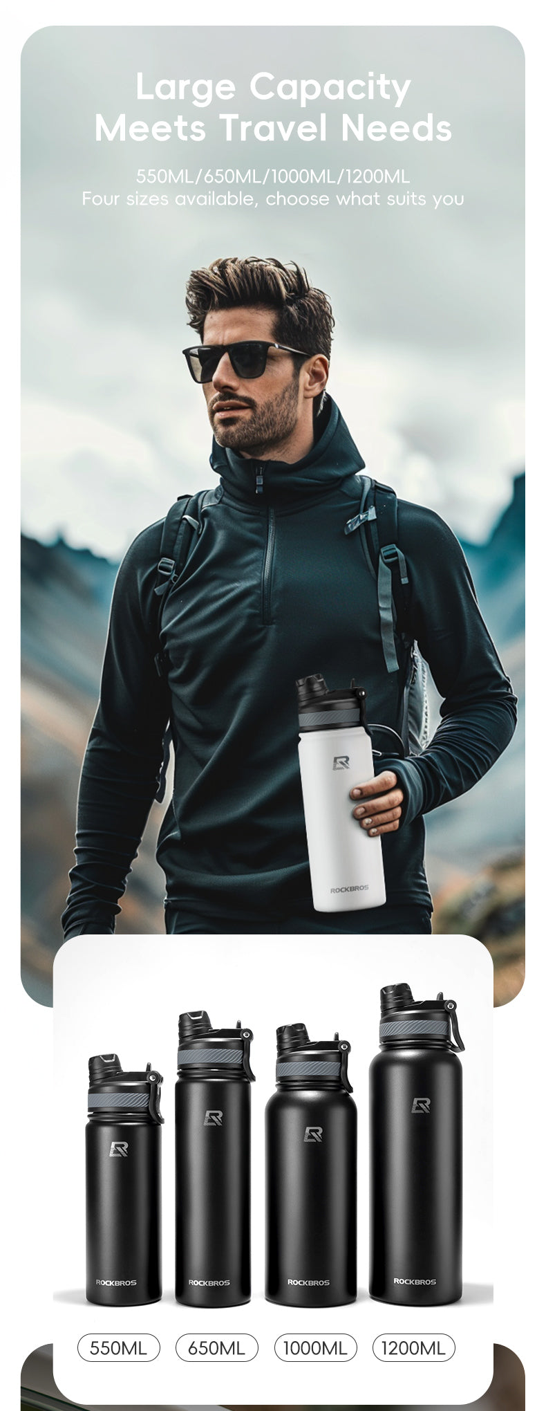 ROCKBROS Bicycle Cycling Insulated Water Bottle Stainless Steel Drink Cup