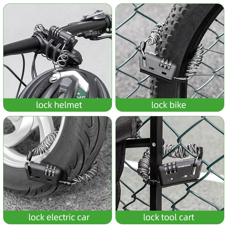 ROCKBROS Bicycle Cable Lock 1.5M Portable Bike Lock Combination Helmet Lock