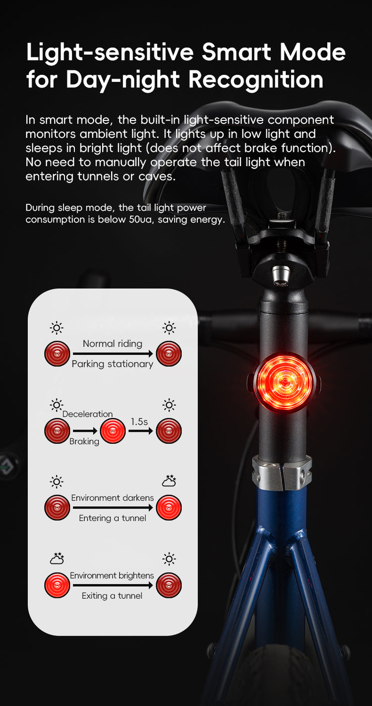 ROCKBROS Touch Switch Bike Rear Light MTB Bicycle Taillight Brake Sensing USB-C