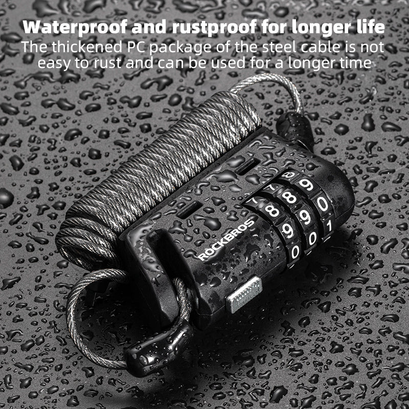 ROCKBROS Bicycle Cable Lock 1.5M Portable Bike Lock Combination Helmet Lock