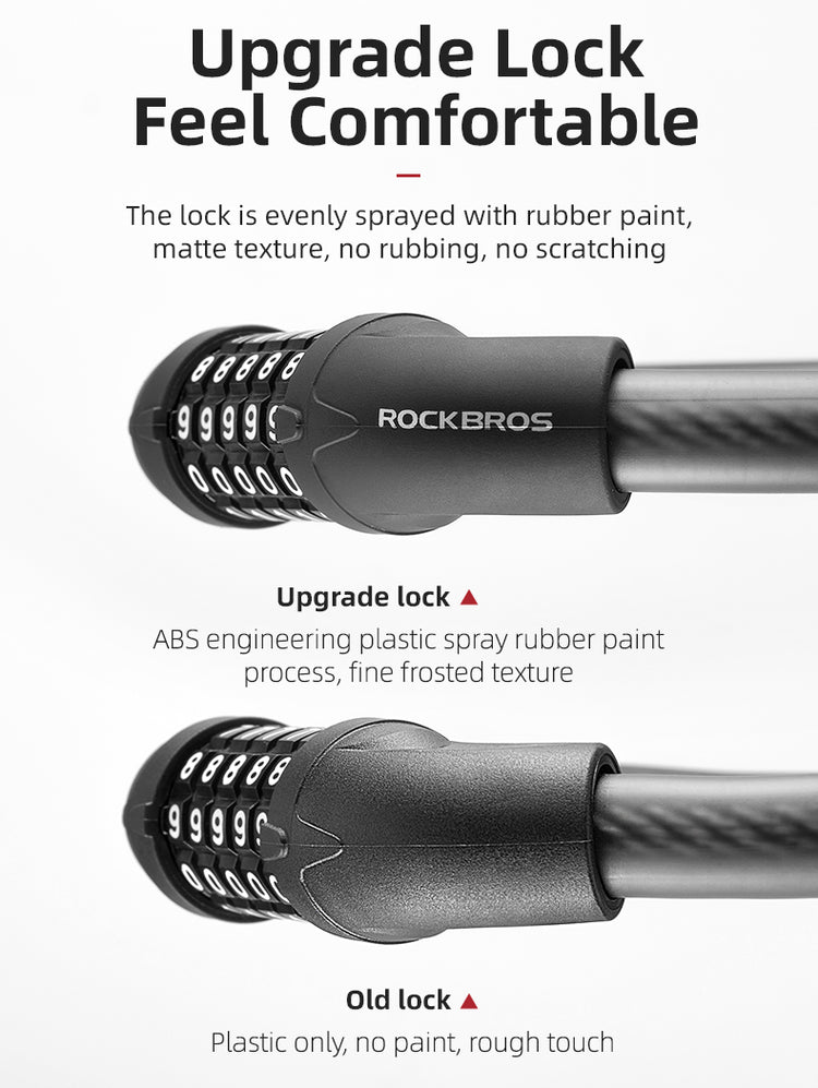ROCKBROS Bike Lock 5 Digit Cable Lock Lightweight Bicycle Lock Combination Portable Lock