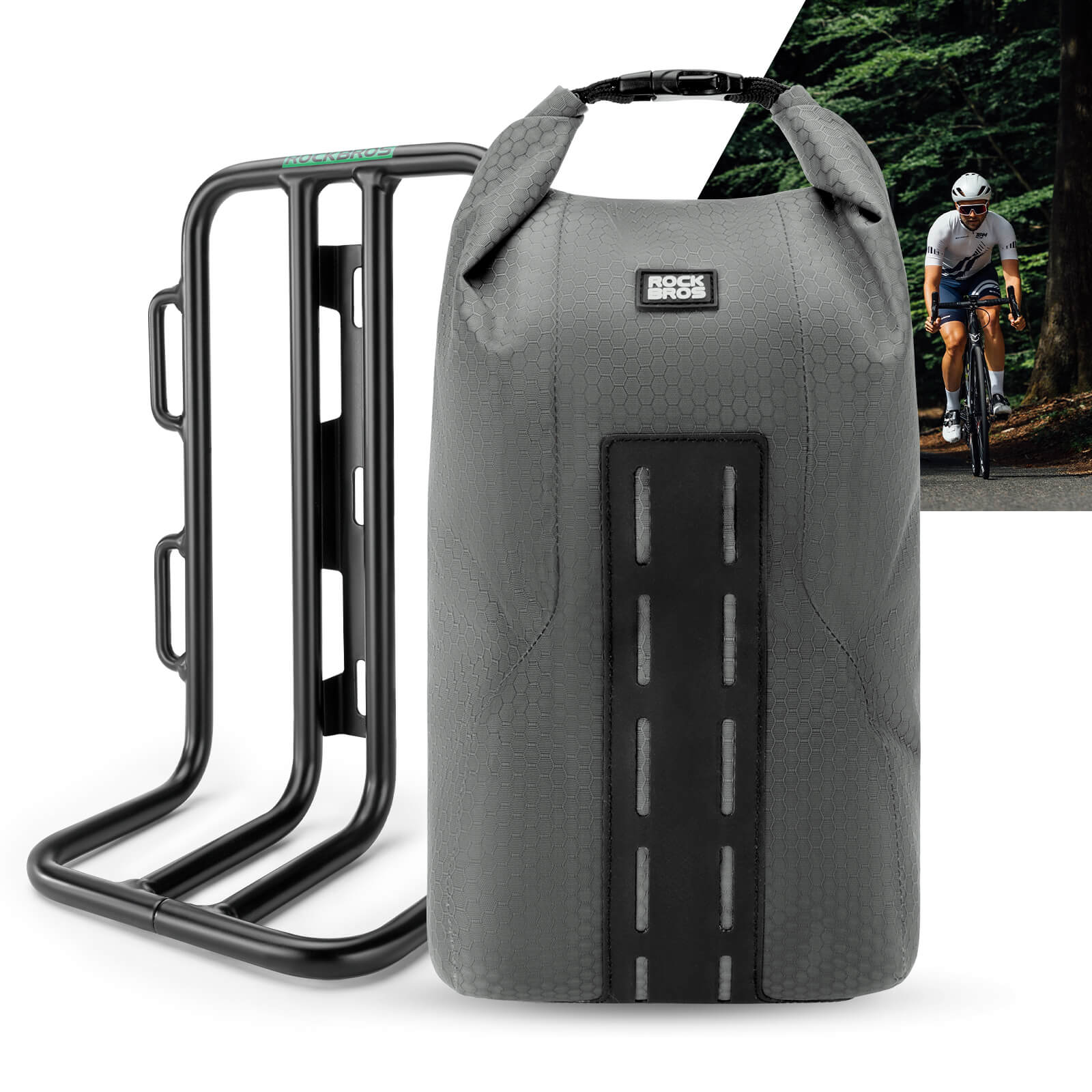 rockbros lightweight front fork rack and cargo bag set for mountain and road bikes.
#options_Full Set (Rack + Bag)