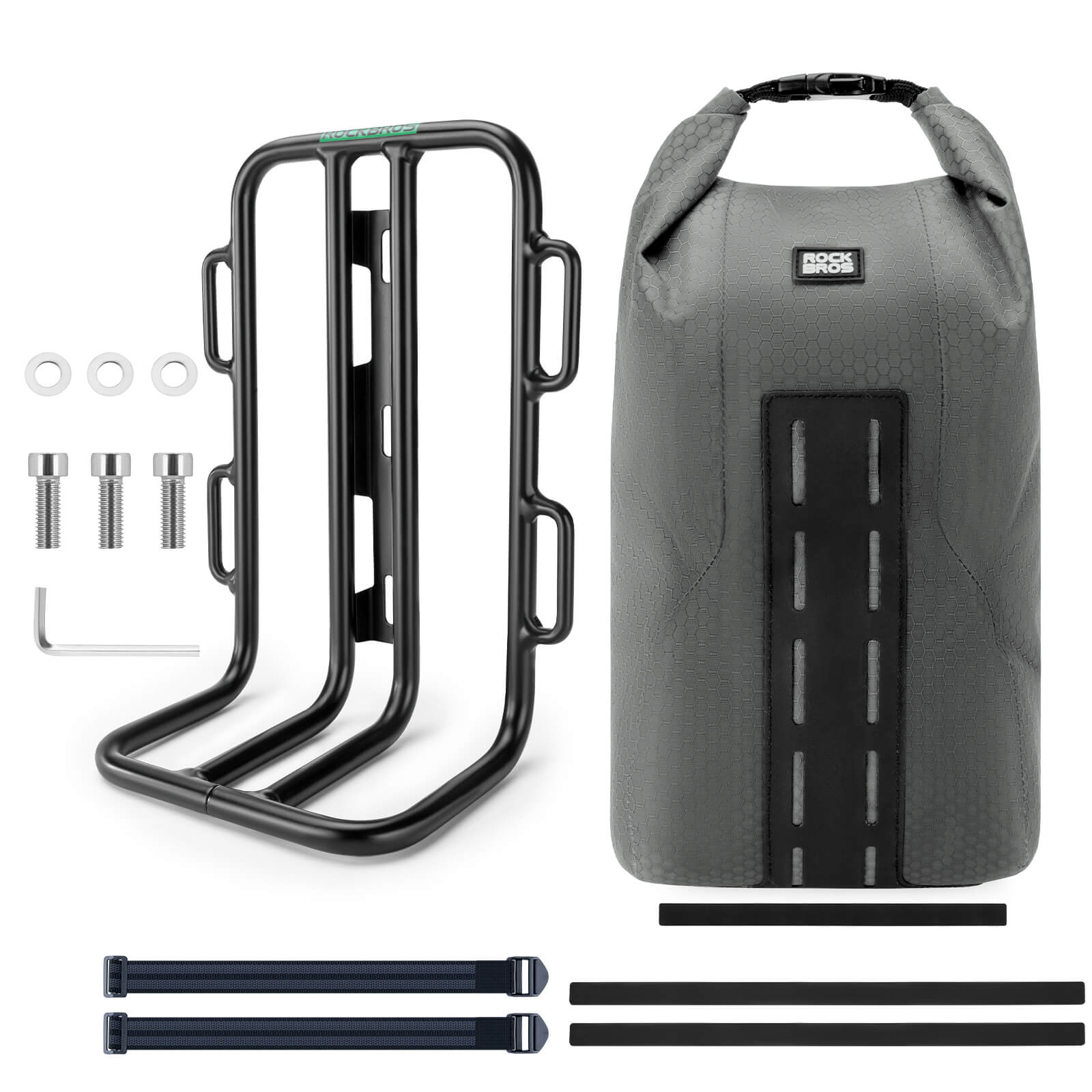 rockbros lightweight front fork rack and cargo bag set for mountain and road bikes.
#options_Full Set (Rack + Bag)
