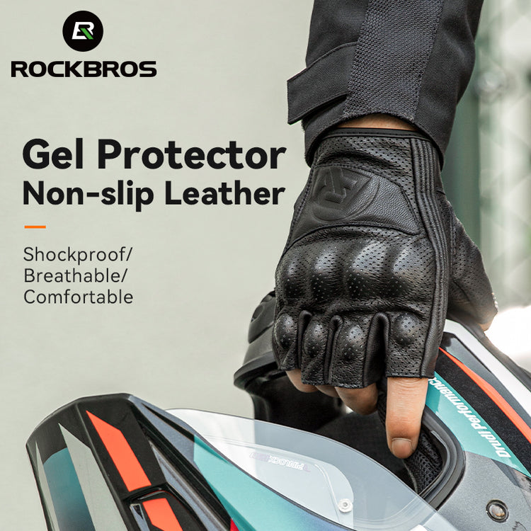ROCKBROS Motorcycle Riding Gloves Fingerless Leather Shockproof Breathable Non-Slip