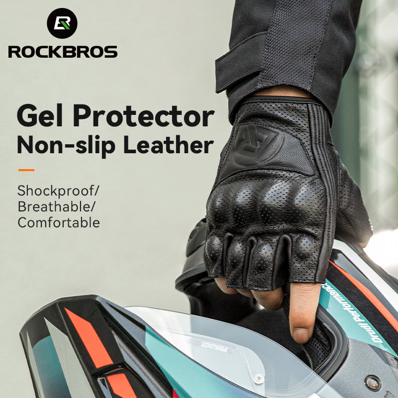 ROCKBROS Motorcycle Riding Gloves Fingerless Leather Shockproof Breathable Non-Slip
