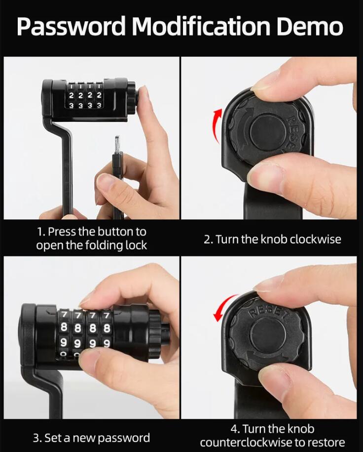 ROCKBROS Folding Bike Lock Combination Bike Lock with Mount Electric Bike Lock Heavy Duty Anti Theft Bicycle Locks with Mounting Bracket 4-Digit Foldable Bike Lock