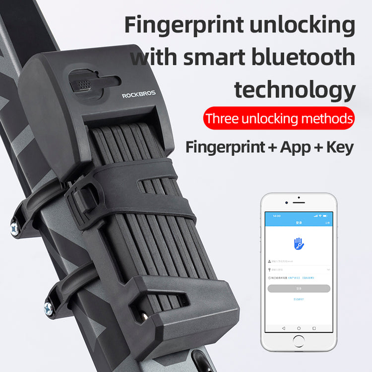 ROCKBROS Bicycle Lock Bike Smart Bluetooth Fingerprint Folding Locks MTB Waterproof Anti-Thief Manganese Steel Locks For Cycling