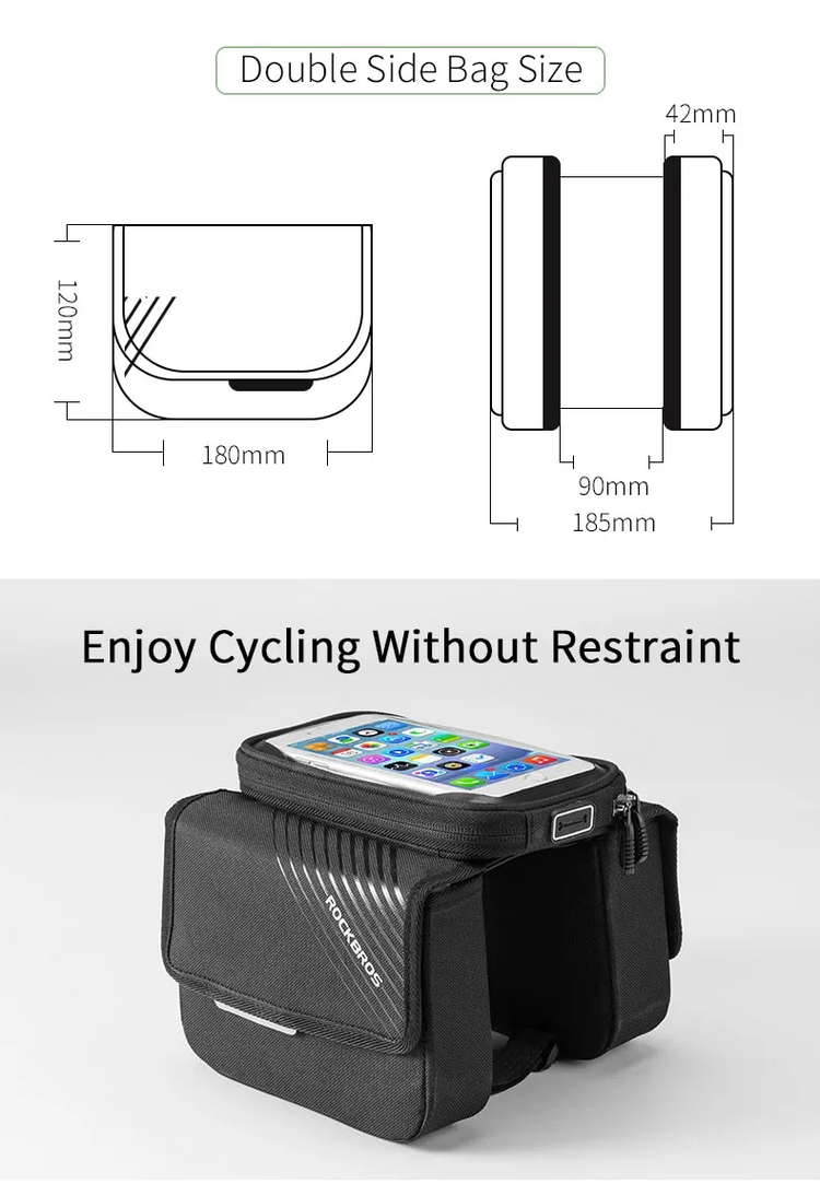 ROCKBROS Bicycle Phone Holder Bag 6.0in MTB Bike Frame Bag Cycling Top Tube Bag