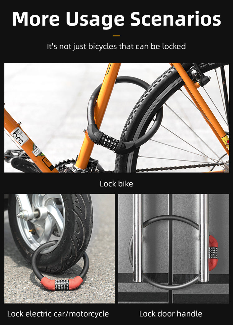 ROCKBROS Bike Lock 5 Digit Cable Lock Lightweight Bicycle Lock Combination Portable Lock