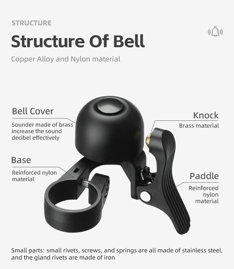 ROCKBROS Bike Bell Copper Alloy Durable Bicycle Bell with Clear&Long Sound Bike Ring Bell