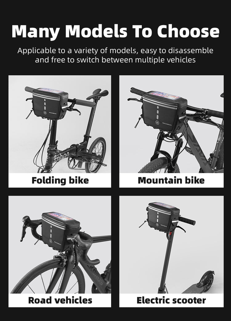 ROCKBROS Motorcycle Bike Handlebar Bag Bicycle Front Storage Bags Bike Phone Mount Pouch Bag with Removable Shoulder Strap for Road Mountain Commute Bike