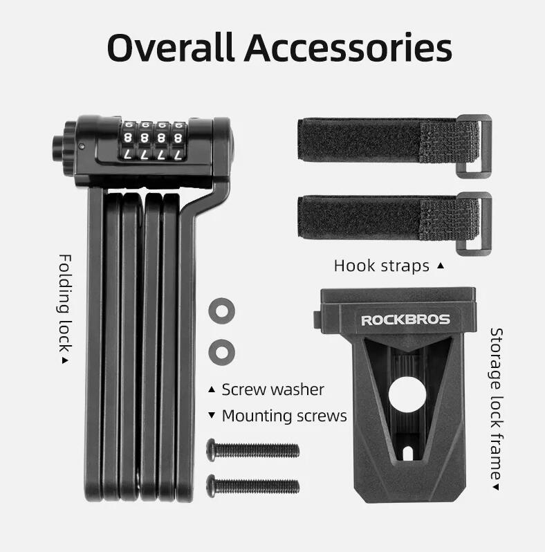 ROCKBROS Folding Bike Lock Combination Bike Lock with Mount Electric Bike Lock Heavy Duty Anti Theft Bicycle Locks with Mounting Bracket 4-Digit Foldable Bike Lock
