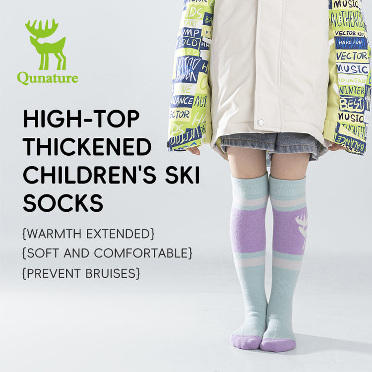 Qunature Kids Ski Snowboard Long Socks Knee Highs Thickened Warm Stockings
