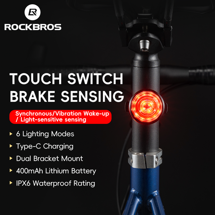ROCKBROS Touch Switch Bike Rear Light MTB Bicycle Taillight Brake Sensing USB-C