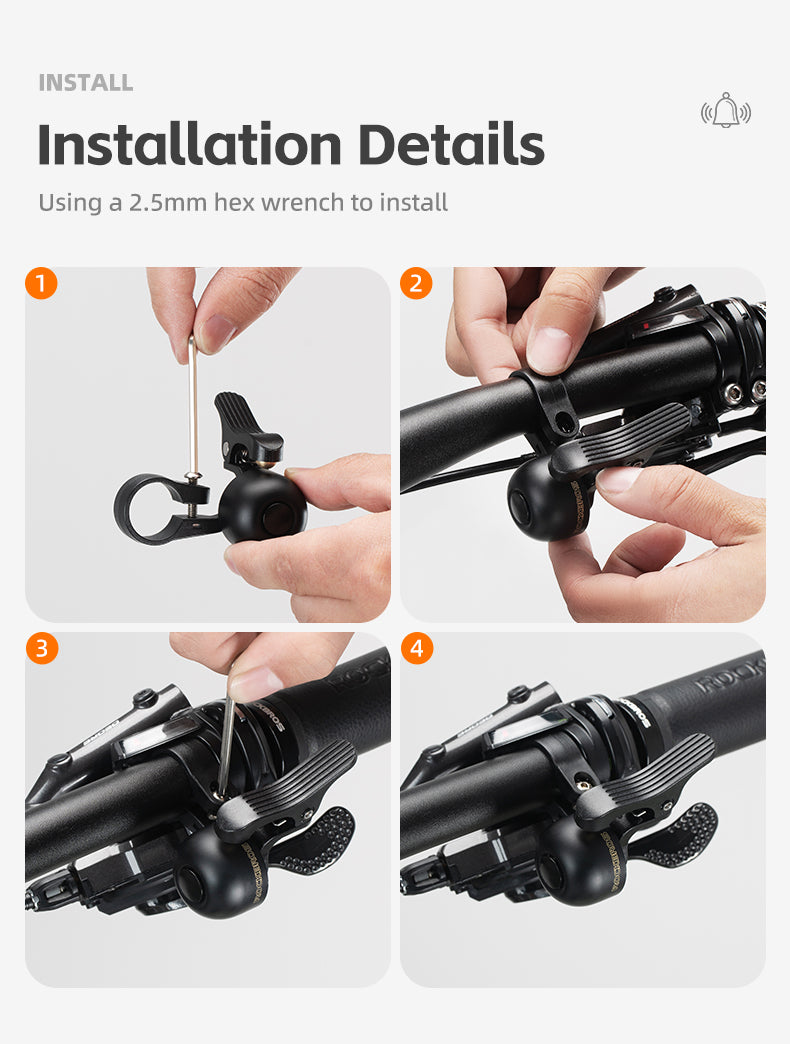 ROCKBROS Bike Bell Copper Alloy Durable Bicycle Bell with Clear&Long Sound Bike Ring Bell