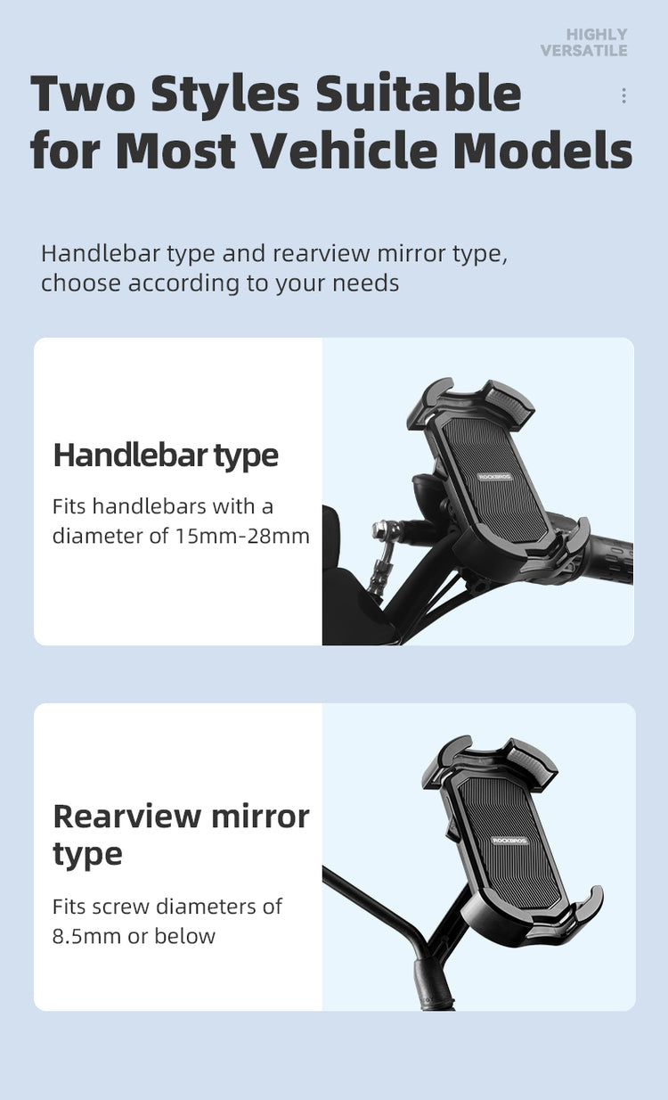 ROCKBROS 360° Rotatable Motorcycle Bike Phone Holder 4.7-6.8Inch Shockproof Cycling Cellphone Mount