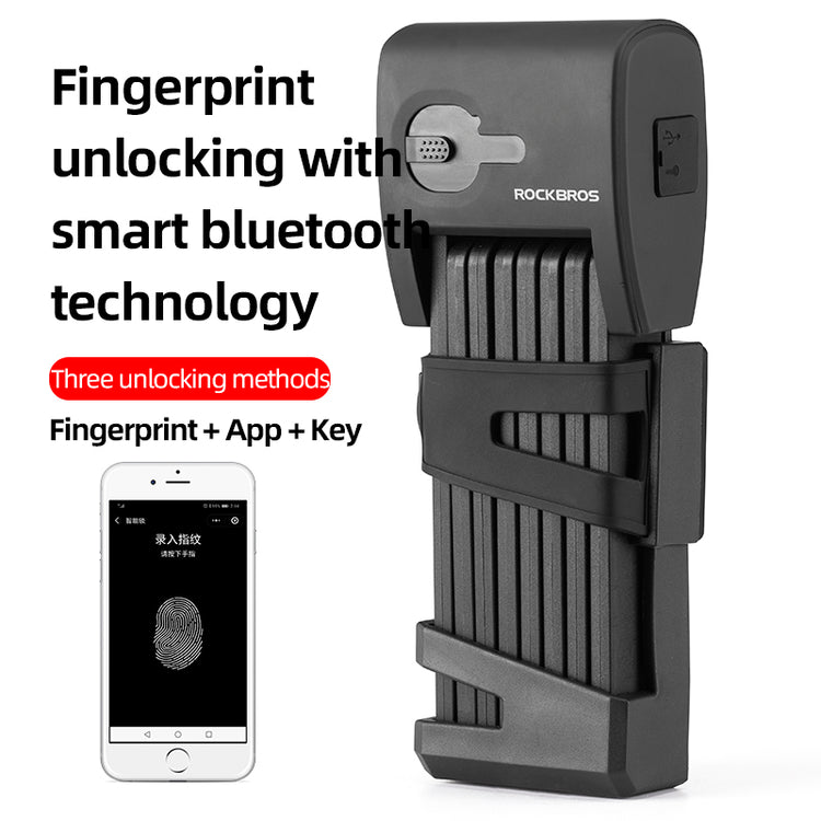 ROCKBROS Bicycle Lock Bike Smart Bluetooth Fingerprint Folding Locks MTB Waterproof Anti-Thief Manganese Steel Locks For Cycling
